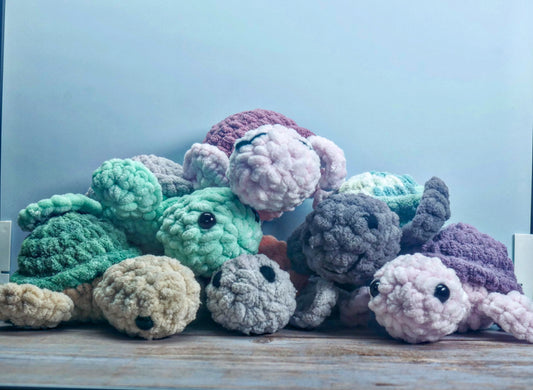 Crocheted baby sea turtles
